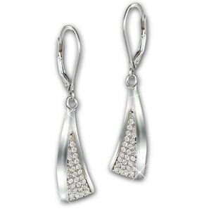 925 Sterling Silver Triangle Cubic Zirconia Dangling Earrings